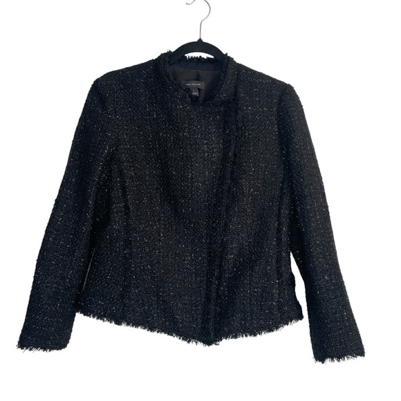 Ann Taylor Black Metallic Moto Style Tweed Jacket Zip Up Size 6 - Picture 1 of 8
